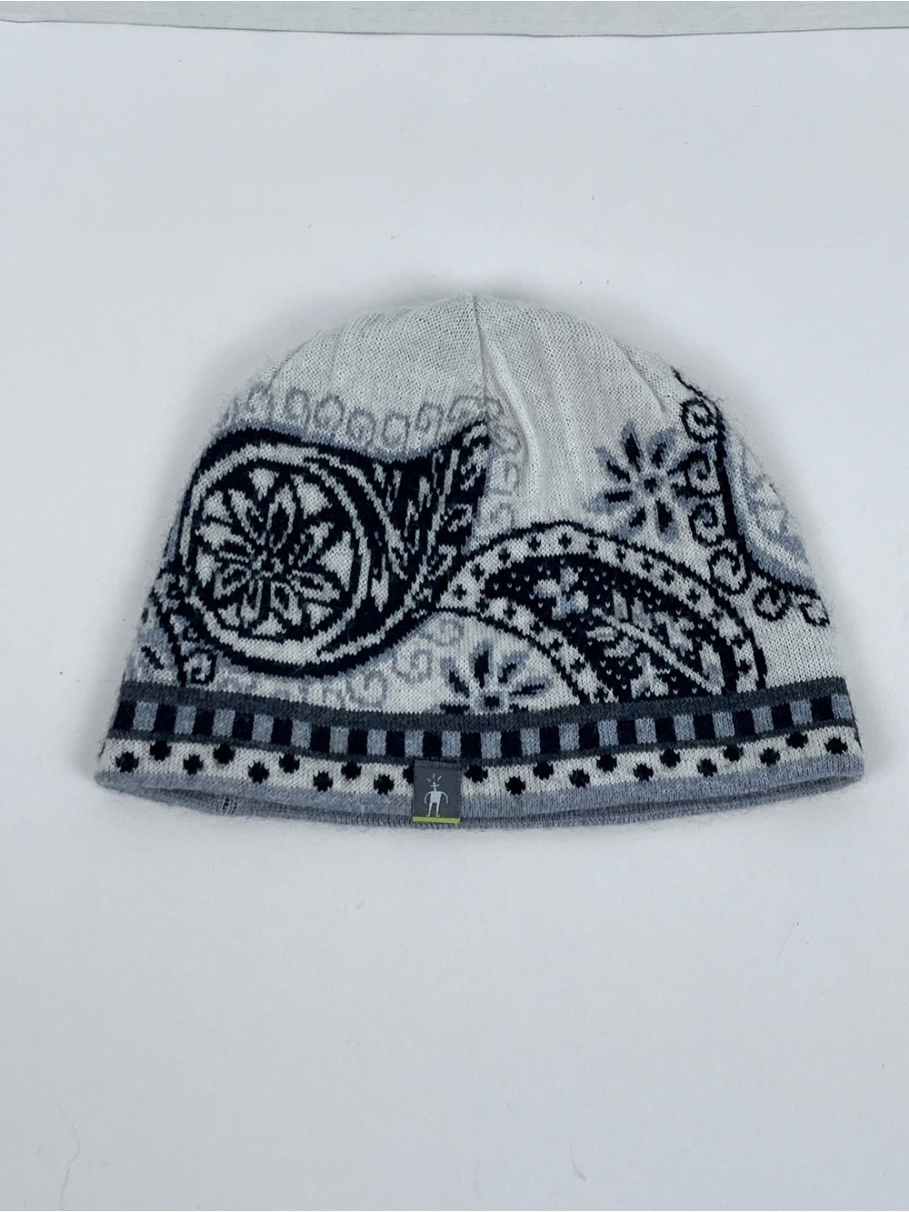 Smartwool Unisex Merino Wool Blend Beanie with Black & Gray Paisley Pattern 1SFM